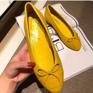Chanel Lambskin Classic Bow Ballerinas Flats Yellow