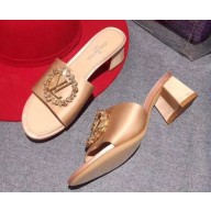 Louis Vuitton Heel 4.5cm Strass-paved LV Circle Satin Madeleine Mules Nude 2019