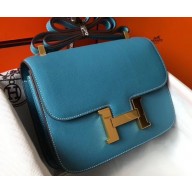 Hermes Constance Mini/MM Bag in Epsom Leather Denim Blue with Gold Hardware