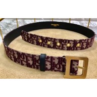 Dior Width 3.4cm Oblique Jacquard Canvas Diorquake Belt Burgundy