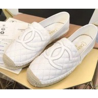 Chanel CC Logo Quilted Leather Espadrilles White
