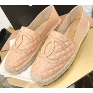 Chanel CC Logo Quilted Leather Espadrilles Apricot