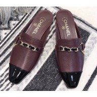 Chanel Chain and Leather Slipper Sandals Mules Burgundy 2019