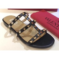 Valentino Rockstud Flat Slide Sandals Black