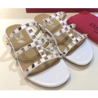 Valentino Rockstud Flat Slide Sandals White