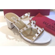 Valentino Heel 6.5cm Rockstud Mules Slide Sandals White