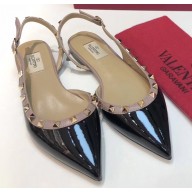 Valentino Rockstud Patent Leather Slingback Ballet Flats Black