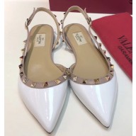 Valentino Rockstud Patent Leather Slingback Ballet Flats White
