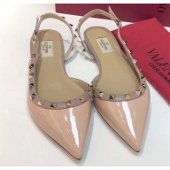 Valentino Rockstud Patent Leather Slingback Ballet Flats Nude