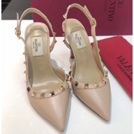 Valentino Heel 9.5cm Rockstud Sheepskin Slingback Pumps Nude