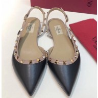 Valentino Rockstud Sheepskin Slingback Ballet Flats Black