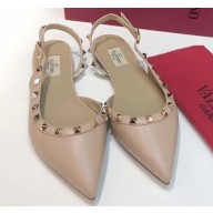 Valentino Rockstud Sheepskin Slingback Ballet Flats Nude