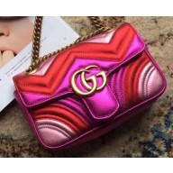 Gucci GG Marmont Matelassé Chevron Shoulder Mini Bag 446744 Metallic Fuchsia 2019