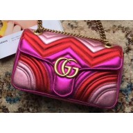 Gucci GG Marmont Matelassé Chevron Shoulder Small Bag 443497 Metallic Fuchsia 2019