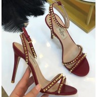 Valentino Heel 10cm Rockstud Around Sandals Burgundy 2019