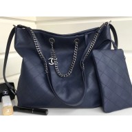 Chanel Quilted Hobo Bag Navy Blue
