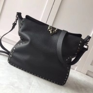 Valentino Large Rockstud Hobo Bag 50031L So Black 2018