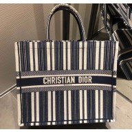 Dior Book Tote Bag In Striped Canvas Blue 2019