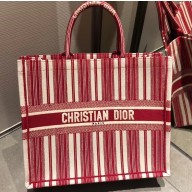 Dior Book Tote Bag In Striped Canvas Red 2019