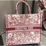 Dior Book Tote Bag In Hydrangea motif Embroidered Red 2019