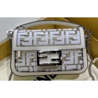 Fendi All-Over FF Logo Mini Baguette Bag in PU White 2019