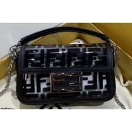 Fendi All-Over FF Logo Mini Baguette Bag in PU Black 2019