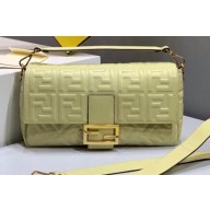Fendi All-Over FF Motif Leather Large Baguette Bag Pale Yellow 2019