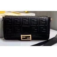 Fendi All-Over FF Motif Leather Large Baguette Bag Black 2019