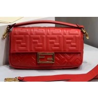 Fendi All-Over FF Motif Leather Medium Baguette Bag Red 2019