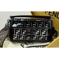 Fendi All-Over FF Logo Medium Baguette Bag in PU Black 2019