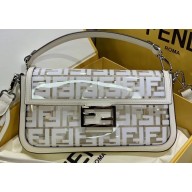 Fendi All-Over FF Logo Medium Baguette Bag in PU White 2019