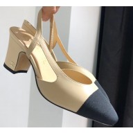Chanel Heel 6.5cm Slingbacks G31318 Beige/Grosgrain Black 2019