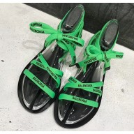 Balenciaga Flat Sandals With Printed Logo Laces Green 2019