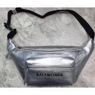 Balenciaga Front Logo Leather Everyday Belt Pack Bag Silver