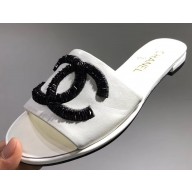Chanel Sequins CC Logo Mules G34682 White 2019