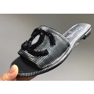 Chanel Sequins CC Logo Mules G34682 Striped Silver 2019