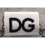 Dolce & Gabbana Black Crystal DG Girls Shoulder Bag In Quilted Nappa Leather White