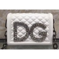 Dolce & Gabbana Crystal DG Girls Shoulder Bag In Quilted Nappa Leather White