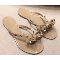 Valentino Rockstud Jelly Bow PVC Thong Flip Flops Nude