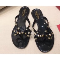 Valentino Rockstud Jelly Bow PVC Thong Flip Flops Black