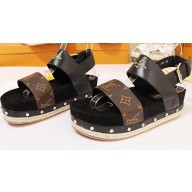 Louis Vuitton Calf Leather and Patent Monogram Canvas Timelapse Sandals Black 2019