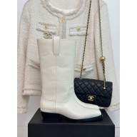 CHANEL CC knee-high cowboy boots white 2023