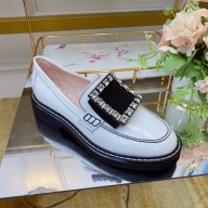 roger vivier Viv' Rangers metal Buckle Loafers in Patent Leather white/black