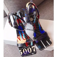 Balenciaga Heel 10.5cm Square Toe Graffiti Sandals Black 2019