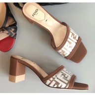 Fendi All-Over FF Logo in PU Slides Brown 2019