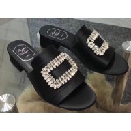 Roger Vivier Heel 3.5cm Rabat Strass Buckle Mules Satin Black