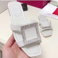 Roger Vivier Strass Buckle Bikiviv' Flat Mules White