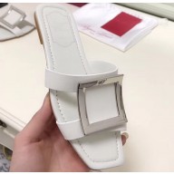 Roger Vivier Metal Buckle Bikiviv' Flat Mules White