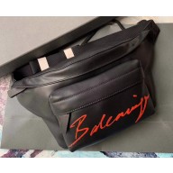 Balenciaga Calfskin Red Logo Everyday Belt Pack Bag Black
