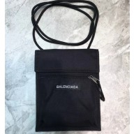 Balenciaga Explorer Pouch Strap Small Crossbody Phone Bag Leather Nylon Black